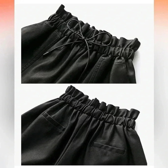 High Waisted Wide Leg Faux Leather Womens Short - Picture 5 of 6
